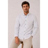 Fitmens Slim Fit Uzun Kol Çizgili Cepsiz Keten Likra Hediye Kutulu Erkek Gömlek FS-004579 - Beyaz Açık Mavi - XL