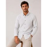 Fitmens Slim Fit Uzun Kol Çizgili Cepsiz Keten Likra Hediye Kutulu Erkek Gömlek FS-004579 - Beyaz Siyah - Beyaz - Siyah