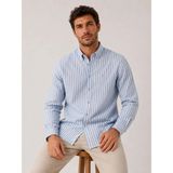 Fitmens Slim Fit Uzun Kol Çizgili Yaka Düğmeli Keten Likra Hediye Kutulu Erkek Gömlek FS-004580 - Açık Mavi - 2XL - Acık Mavi