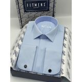 Fitmens Slim Fit Uzun Kol Gizli Düğmeli Likralı Smokin Damatlık Erkek Gömlek FS-004296 - Mavi - 2XL