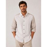 Fitmens Slim Fit Uzun Kol Keten Likra Çift Desen Cepsiz Hediye Kutulu Erkek Gömlek FS-004577 - Bej - XL