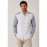Fitmens Slim Fit Uzun Kol Keten Likra Çift Desen Cepsiz Hediye Kutulu Erkek Gömlek FS-004577 - Lacivert - 2XL