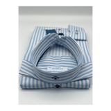Fitmens Slim Fit Uzun Kol Likralı Çizgili Yaka Düğmeli Hediye Kutulu Erkek Gömlek Fs-003669 - Açık Mavi