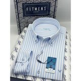 Fitmens Slim Fit Uzun Kol Likralı Çizgili Yaka Düğmeli Hediye Kutulu Erkek Gömlek FS-003669 - Buz Mavi