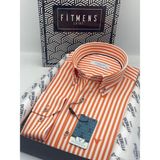 Fitmens Slim Fit Uzun Kol Likralı Çizgili Yaka Düğmeli Hediye Kutulu Erkek Gömlek FS-003669 - Turuncu - 3XL