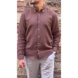 Fitmens Slim Fit Uzun Kol Müslin Pamuk Rahat Nefes Alabilen Kumaştan Yaka Düğmeli Hediye Kutulu Erkek Gömlek FS-004202 - Kahverengi - XL