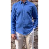 Fitmens Slim Fit Uzun Kol Müslin Pamuk Rahat Nefes Alabilen Kumaştan Yaka Düğmeli Hediye Kutulu Erkek Gömlek FS-004202 - Saks Mavi - 2XL