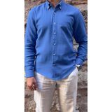 Fitmens Slim Fit Uzun Kol Müslin Pamuk Rahat Nefes Alabilen Kumaştan Yaka Düğmeli Hediye Kutulu Erkek Gömlek FS-004202 - Saks Mavi - 3XL