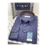 Fitmens Slim Fit Uzun Kol Premium Çizgili Yaka Düğmeli Hediye Kutulu Erkek Gömlek FS-004334 - Lacivert Kahve