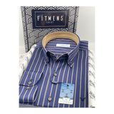 Fitmens Slim Fit Uzun Kol Premium Çizgili Yaka Düğmeli Hediye Kutulu Erkek Gömlek FS-004335 - Lacivert Bej