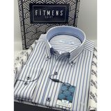 Fitmens Slim Fit Uzun Kol Premium Kalın Çizgili Yaka Düğmeli Hediye Kutulu Kolay Ütülenebilir Erkek Gömlek FS-001375 - Beyaz Açık Mavi - 3XL - Beyaz - Açık Mavi
