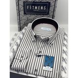 Fitmens Slim Fit Uzun Kol Premium Kalın Çizgili Yaka Düğmeli Hediye Kutulu Kolay Ütülenebilir Erkek Gömlek FS-001375 - Beyaz Siyah - 3XL