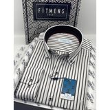 Fitmens Slim Fit Uzun Kol Premium Kalın Çizgili Yaka Düğmeli Hediye Kutulu Kolay Ütülenebilir Erkek Gömlek FS-001375 - Beyaz Siyah - XL