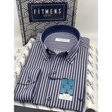 Fitmens Slim Fit Uzun Kol Premium Kalın Çizgili Yaka Düğmeli Hediye Kutulu Kolay Ütülenebilir Erkek Gömlek FS-001375 - Lacivert - 3XL
