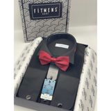 Fitmens Slim Fit Uzun Kol Soft Saten Smokin Damatlık Erkek Hediye Kutulu Gömlek - Siyah - 2XL