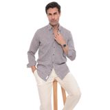 Fitmens Slim Fit Uzun Kol Yaka Düğmeli Nefes Alan Keten Hediye Kutulu Erkek Gömlek FS-004548 - Kahverengi