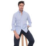 Fitmens Slim Fit Uzun Kol Yaka Düğmeli Nefes Alan Keten Hediye Kutulu Erkek Gömlek FS-004548 - Mavi