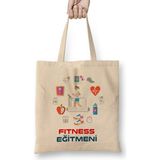 Fitness Eğitmeni Bez Çanta Uzun Saplı - Açık Bej - 40 X 40