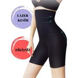 FitQueen Yüksek Bel Toparlayıcı Dikişsiz Korse Şort, Lazer Kesim Teknolojisi ile Kıyafet Altında Görünmeyen Ultra Ince Kumaşı Sayesinde Anında Inceltir - Siyah - XL