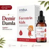 Fıtrina Ferrotrin Kids Çocuklar İçin Sıvı Demir Damlası 30 ml Cam Şişe Lipofer® Mikroenkapsüle Demir, C Vitamini ve Folik Asit İçeren Takviye Edici Gıda