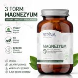 Fıtrina Magnezyum 60 Kapsül | 3 Form Magnezyum (Sitrat, Malat, Bisglisinat) | Vcaps® Bitkisel Kapsül | B2 B3 B6 Vitamin Kompleksi