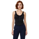 Fitted Askılı Bluz Keten ve Pamuk Karışımı Nefes Alabilir Kumaş Zarifane Tasarım_Siyah-40