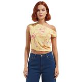 Fitted Kalıp 100 Polyester Bluz Asimetrik Yaka Kısa Kol Yazlık Özenle Seçilmiş Uzun Ömürlü_Açık Sarı-M