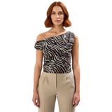 Fitted Kalıp 100 Polyester Bluz Asimetrik Yaka Kısa Kol Yazlık Özenle Seçilmiş Uzun Ömürlü_Çok Renkli-S