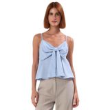 Fitted Kalıp Keten Görünümlü Kolsuz Bluz%100 Polyester Günlük Kullanım İçin_Açık Mavi-34