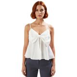 Fitted Kalıp Keten Görünümlü Kolsuz Bluz%100 Polyester Günlük Kullanım İçin_Beyaz-40