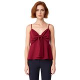 Fitted Kalıp Keten Görünümlü Kolsuz Bluz%100 Polyester Günlük Kullanım İçin_Koyu Kırmızı-36