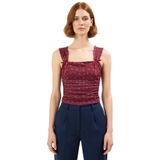 Fitted Kolsuz Örme Bluz Renk Kare Yaka Tül Kumaş Kaliteli İşçilik Günlük Kullanım İçin_Bordo-M