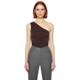 Fitted Tek Omuz Bluz Esnek Örme Crop Boy Modern Stil Premium Kalite Seçkin Malzeme_Kahverengi-XL