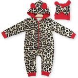 Fittili Leopar Desenli Şapkalı Tulum - Kırmızı - 0 - 3 Ay Kırmızı