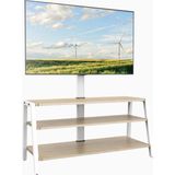 Fitueyes Tv Dolabı 37–70", 35 kg Taşıma, Ayarlanabilir Yükseklik, 3 Ahşap Raf - Beyaz