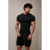FitVult Baskısız Siyah Compression Likralı Vücuda Yapışan Body İçlik Tişört Kısa Kollu Gym Fitness