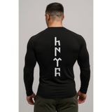 FitVult Göktürkçe Türk Yazılı Sırt Baskılı Uzun Kollu Compression Spor Tshirt Vücuda Yapışan Body İçlik Comp