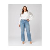 FİVA JEANS Büyük Beden Kadın İnci Detaylı Yüksek Bel Rahat Kalıp Bol Paça Kot Pantolon Jeans