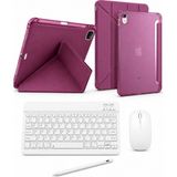 Five-E Apple iPad 10. Nesil Smart Combo Türkçe Klavyeli Tablet Origami Kılıf Seti -Mouse Kalem Dahil - 10. NESİL - Bordo
