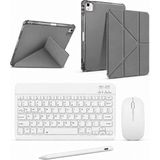 Five-E Apple iPad 10. Nesil Smart Combo Türkçe Klavyeli Tablet Origami Kılıf Seti -Mouse Kalem Dahil - 10. NESİL - Füme