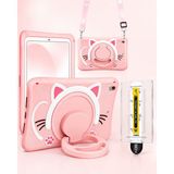 Five-E Apple iPad Air 11 M2/m3/m4 Kedi Figürlü Askılı Çocuk Tablet Kılıfı ve Kolay Uygulama Aparatlı Temperli Cam - Pembe