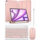 Five-E Apple iPad Air 11 M4 Slatepro Yatay Standlı Türkçe Klavye Mouse Kalem ve Kılıf Seti - Rose Gold