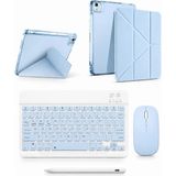 Five-E Apple iPad Air 13 M2/m3/m4 Smart Combo Türkçe Klavyeli Tablet Origami Kılıf Seti -Mouse Kalem Dahil - AİR 13 - Açık Mavi