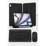 Five-E Apple iPad Air 4 & Air 5 10.9 Inc Slatepro Yatay Standlı Türkçe Klavye Mouse Kalem ve Kılıf Seti A2588 A2316 - iPad Air 4-5 10.9 Inc - Siyah