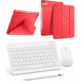 Five-E Apple iPad Air 4/ Air 5 (10.9 Inc) Smart Combo Türkçe Klavyeli Tablet Origami Kılıf Seti -Mouse Kalem Dahil - AİR 4-5 - Kırmızı