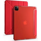 Five-E Apple iPad Pro 12.9 6.nesil (2022) Yatay ve Dikey Standlı Antişok Köşe Korumalı Kalemlikli Origami Slikon Kılıf ve Ekran Koruyucu A2436 A2437 A2764 A2766 - Kırmızı
