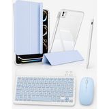 Five-E Apple iPad Pro 13 M5 Foldex Yatay ve Dikey Standlı Türkçe Klavye Mouse Kalem ve Kılıf Seti A3360 A3361 - Açık Mavi