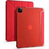 Five-E Apple iPad Pro 4.nesil 12.9 (2020) Yatay ve Dikey Standlı Antişok Köşe Korumalı Kalemlikli Origami Slikon Kılıf - Kırmızı