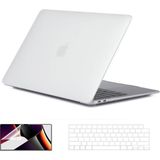 Five-E Apple MacBook Pro 14.2 M3 Çipli 2024 Darbelere Dayanıklı Buzlu Matte Ön Arka Kapak Kılıf ve Koruyucu Set A2918 A2992 - Şeffaf