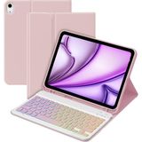 Five-E iPad Air 11 Inç 6. Nesil Rgb LED Işıklı Türkçe Karakterli Bluetooth Özellikli Kalemlikli Klavyeli Kılıf A2902 A2903 A2904 - iPad Air 6. Nesil 11 inç - Pembe